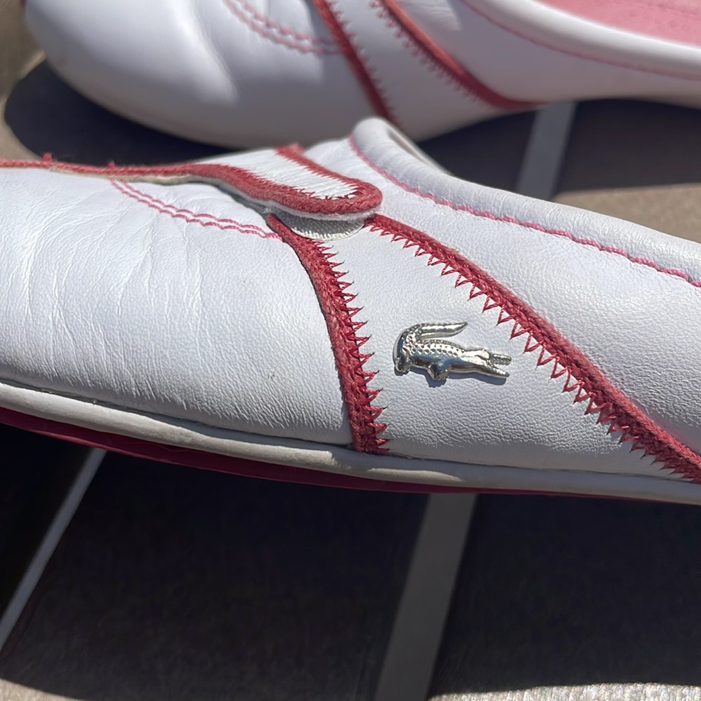 Lacoste vintage slip on white and pink preppy sneakers SZ 7 1/2 - Picture 2 of 6